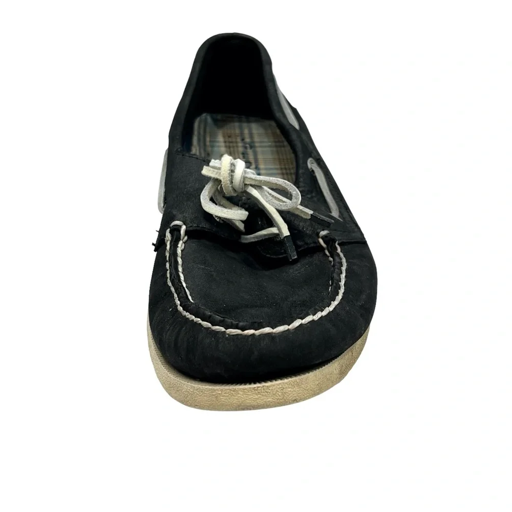 SPERRY TOP-SIDER A/O 2-EYE BLACK LEATHER WITH WHITE LACES AND SOLE BOAT SHOES